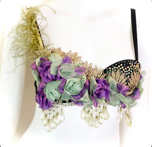 A Victorian Afternoon Beaded Bra - Purple/Sage - 32A