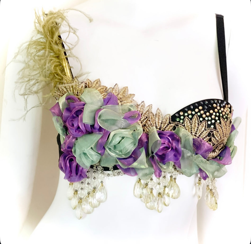 A Victorian Afternoon Beaded Bra - Purple/Sage - 32A