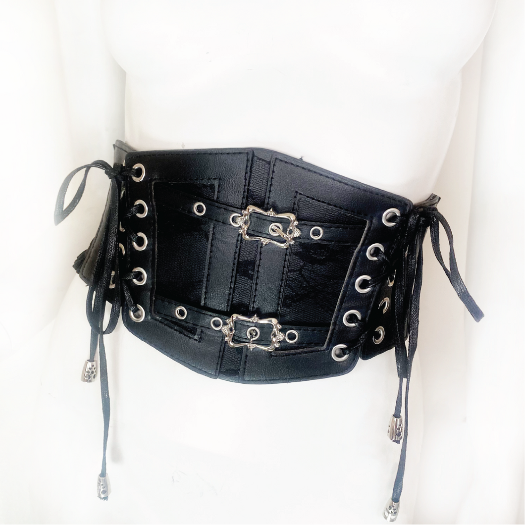 Vegan leather buckle waist cincher