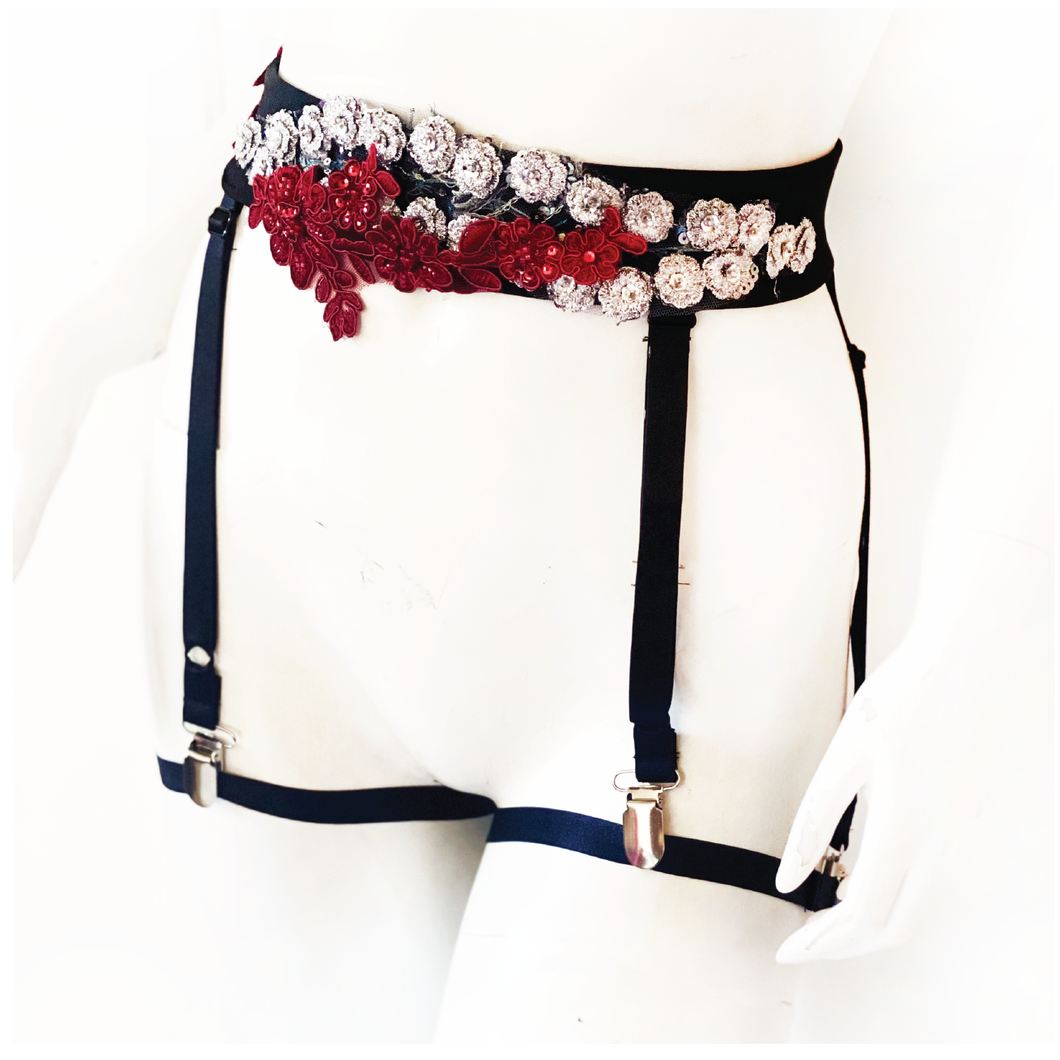 Wasted Time Sequin Lace & Applique Belt (with optional garters)