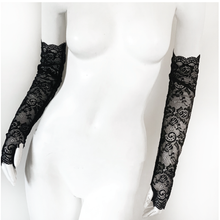 Load image into Gallery viewer, Black Fingerless Lace Elbow Gloves
