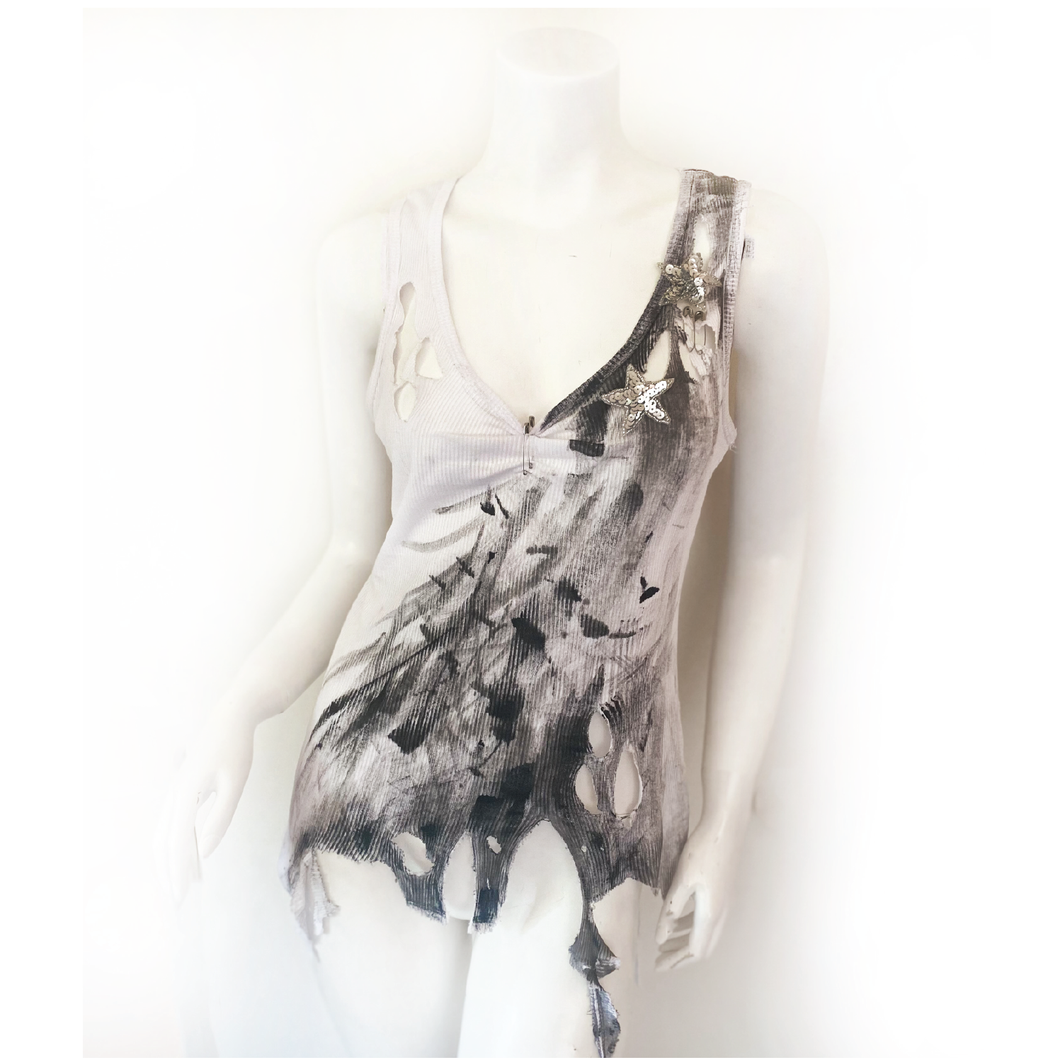 Pop punk painted shredded wife beater tank