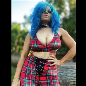 Pop punk plaid velvet bra high waisted leggings