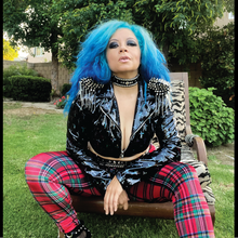 Load image into Gallery viewer, Pop punk plaid velvet bra high waisted leggings vinyl moto jacket