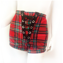 Load image into Gallery viewer, Pop punk high waisted plaid velvet shorts