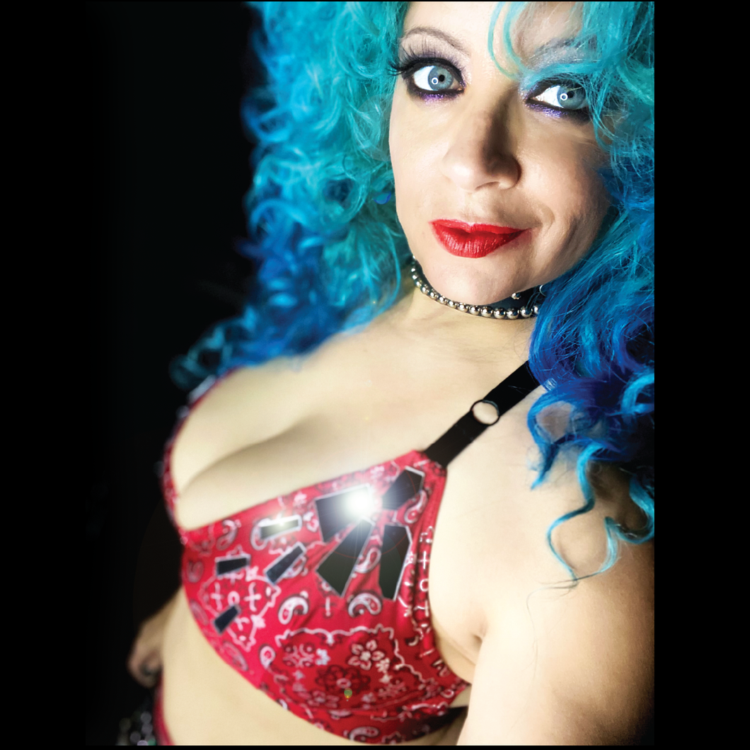 Bandana O-ring Bra Top WITH Glass Shards - SAMPLE SALE - size 34DD