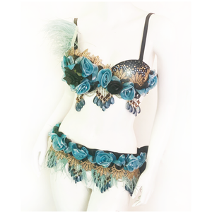 Dusty Blue Bordelle - 32A bra, XS/S belt