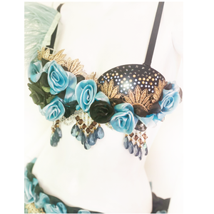 Dusty Blue Bordelle - 32A bra, XS/S belt