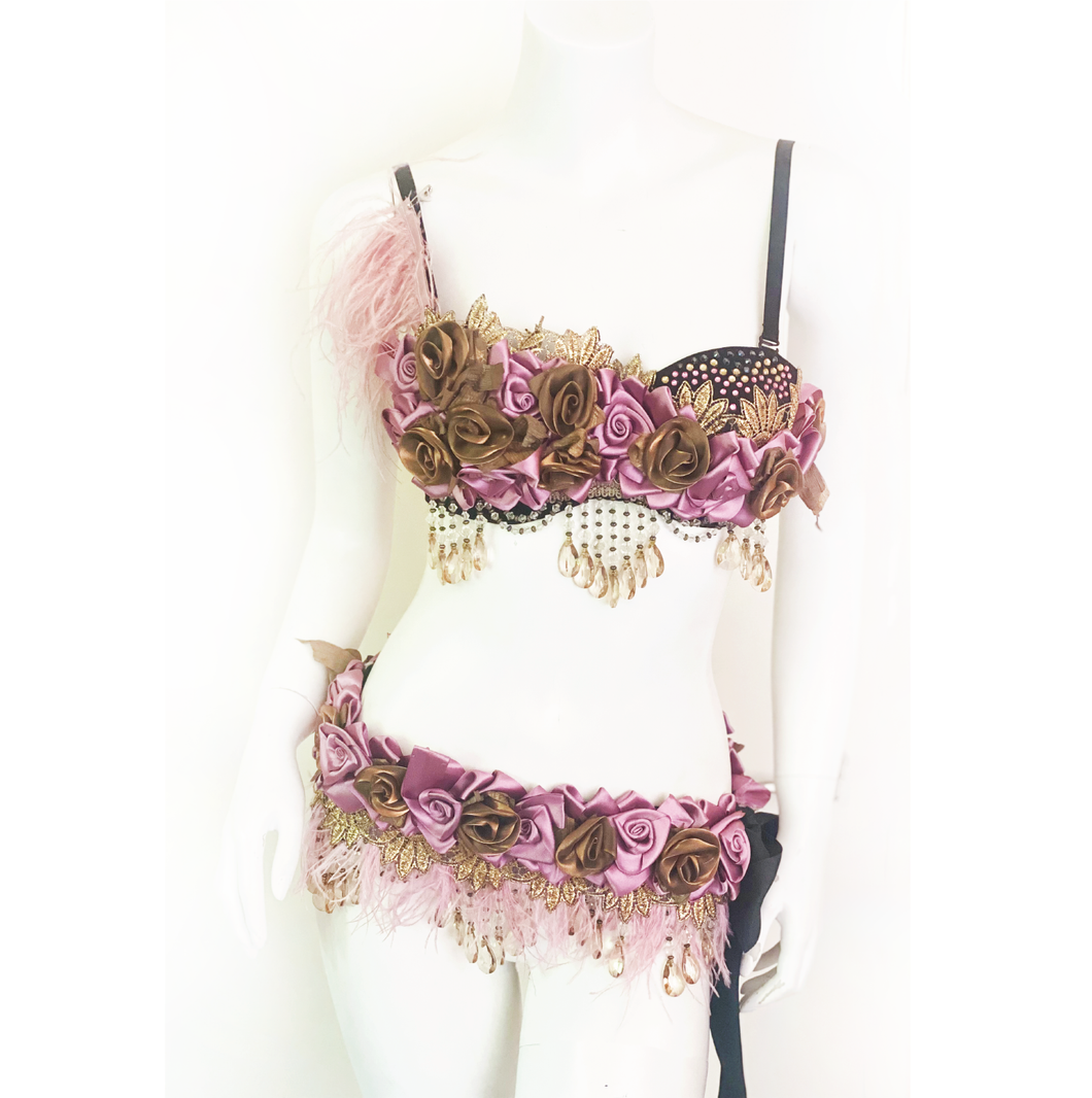 Dusty Rose Bordelle - 32B bra, XS/S belt
