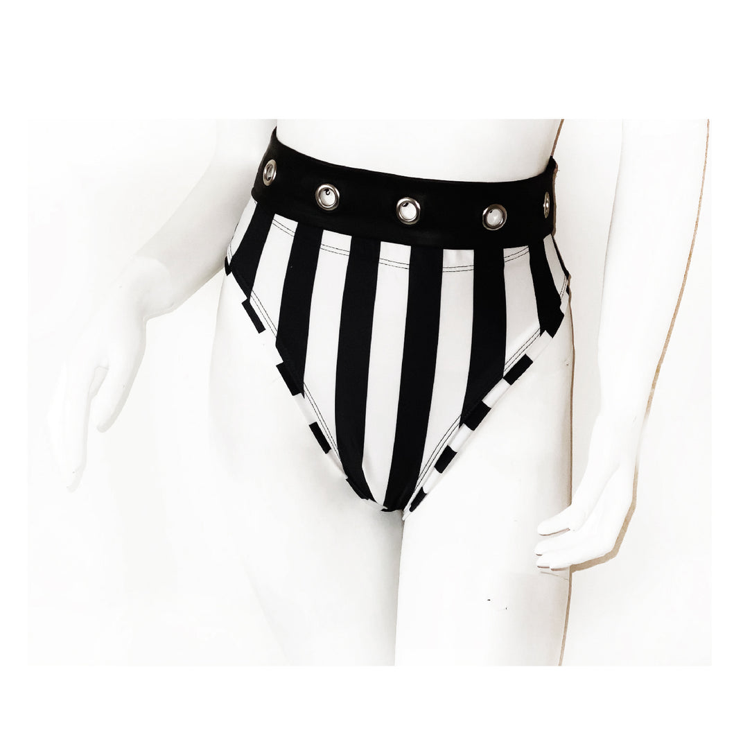 Striped High Waisted Bikini Bottom