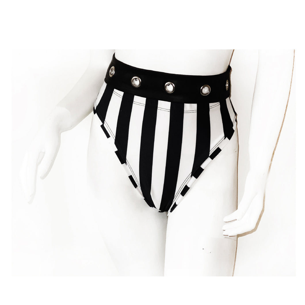 Striped High Waisted Bikini Bottom