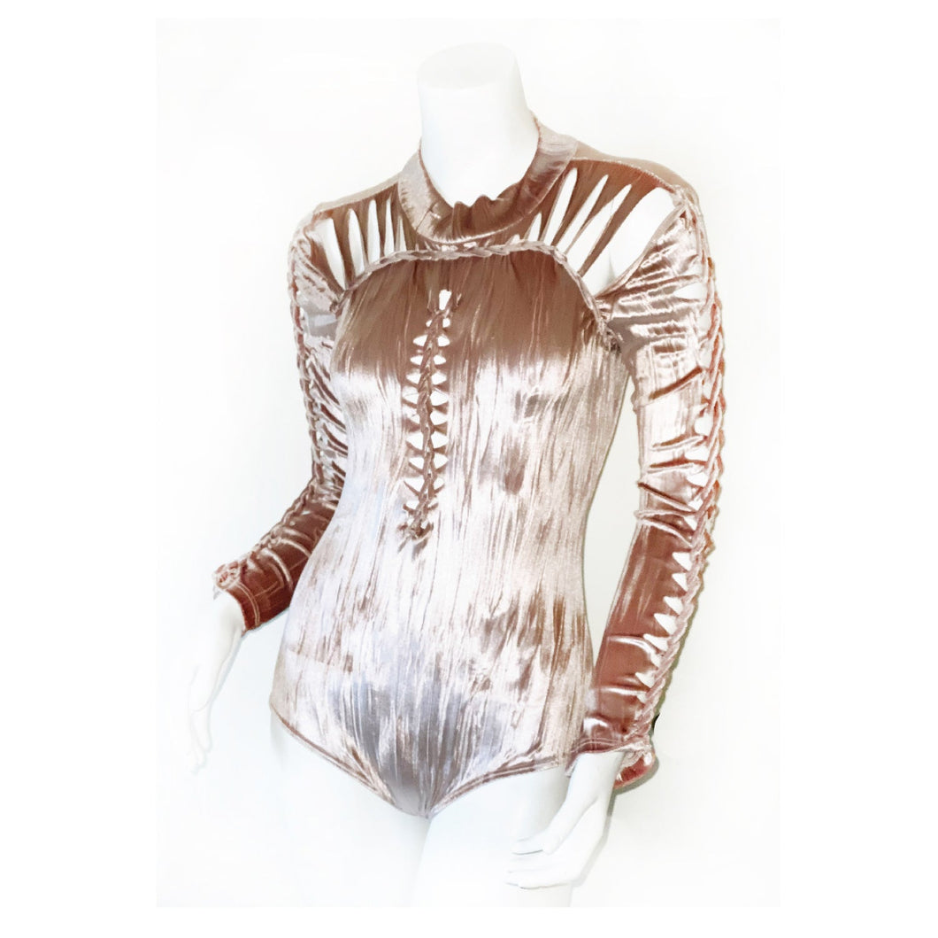 Kelly Gets Twisted Two-Sleeve Velvet Bodysuit - SAMPLE SALE