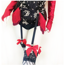 Load image into Gallery viewer, Lady Marmalade Red Bow Garter Belt with Fringe
