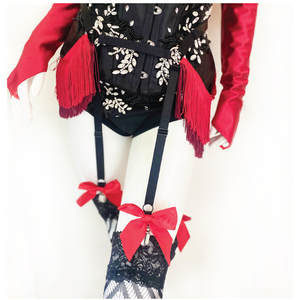 Lady Marmalade Red Bow Garter Belt with Fringe
