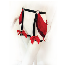 Load image into Gallery viewer, Lady Marmalade Red Bow Garter Belt with Fringe