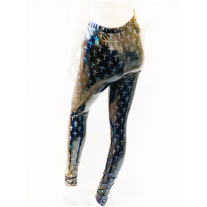Liquid Vinyl Holographic Crosses High Waisted Legging - SAMPLE SALE - size L