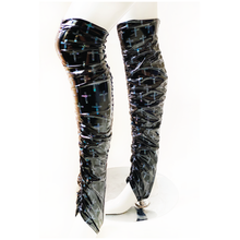 Load image into Gallery viewer, Liquid Vinyl Holographic Crosses Ruched Legwarmers