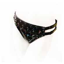 Load image into Gallery viewer, Liquid Vinyl Holographic Crosses Strappy Low Rise Brief - SAMPLE SALE