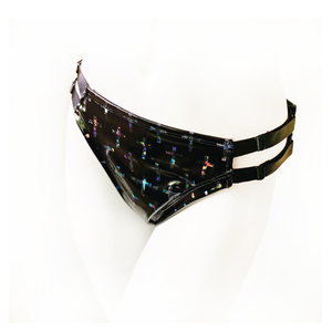 Liquid Vinyl Holographic Crosses Strappy Low Rise Brief - SAMPLE SALE