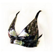 Load image into Gallery viewer, Liquid Vinyl Holographic Crosses O-ring Bra Top