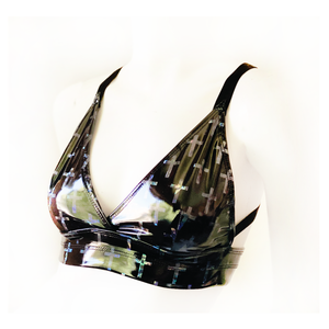 Liquid Vinyl Holographic Crosses O-ring Bra Top
