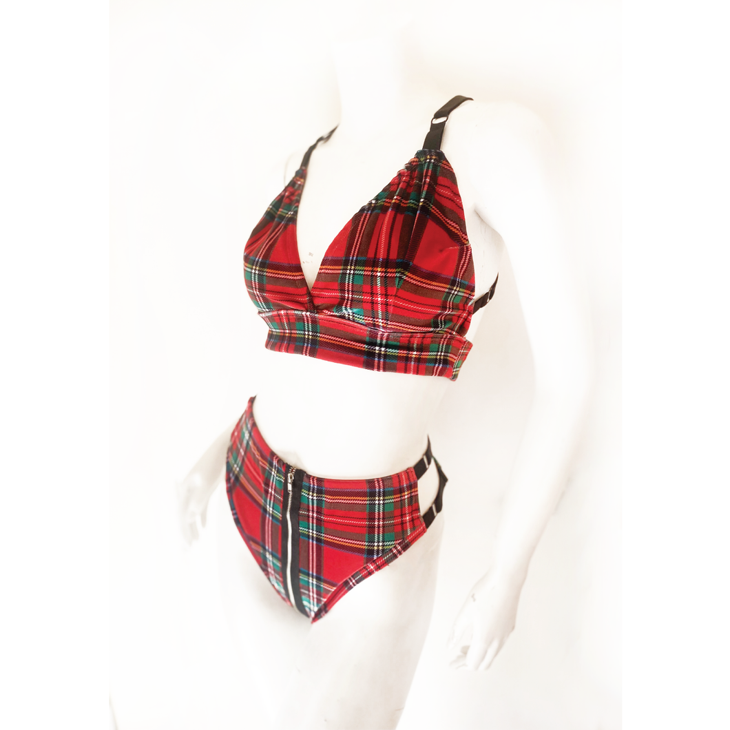 Plaid Velvet Bikini with Low Rise Bottom