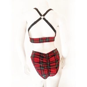 Plaid Velvet Bikini with Low Rise Bottom