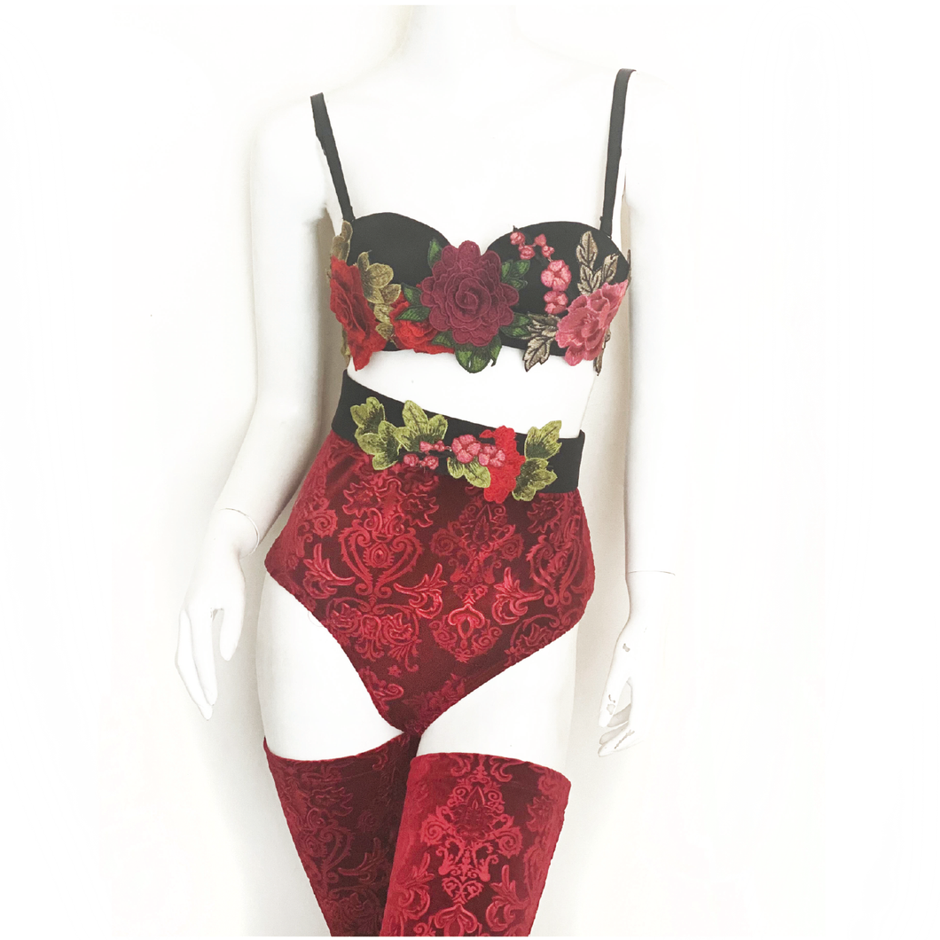 Red Velvet Brocade High Waisted Brief